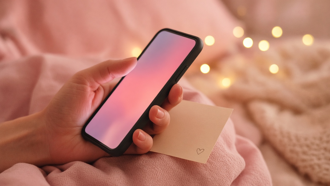 A person smiling at a phone while texting their crush